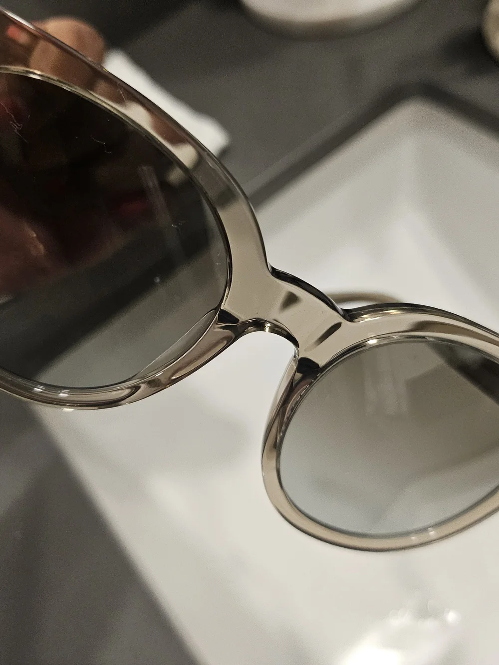 Tom Ford Round Sunglasses in Translucent Beige Frame with Gray Lenses